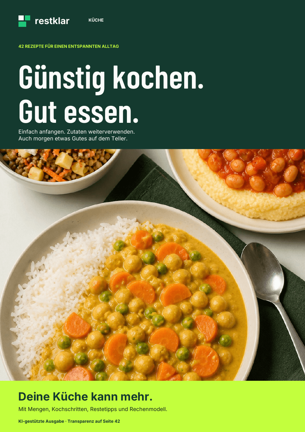 Titelseite von Restklar Küche: Günstig kochen. Gut essen.