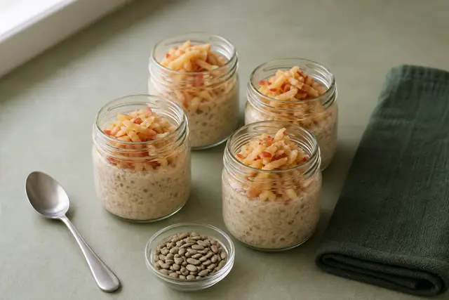 Apfel-Zimt-Overnight-Oats, angerichtet (KI-generierte Illustration)